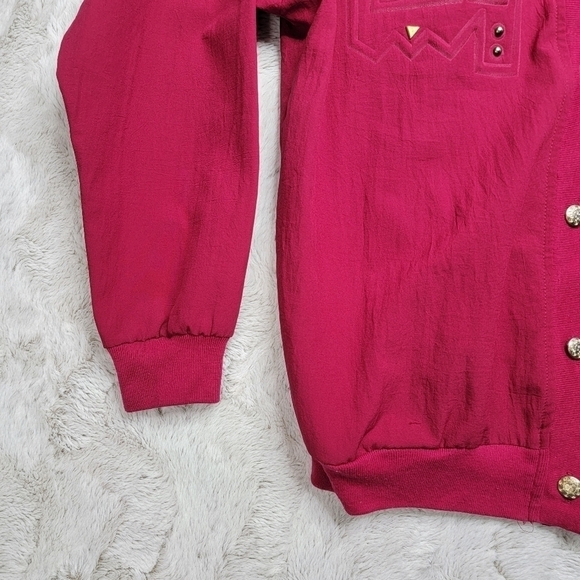 GW Division Of Graff Vintage Pink Polyester Embellish Light Cardigan Jacket Sz S - Picture 9 of 13